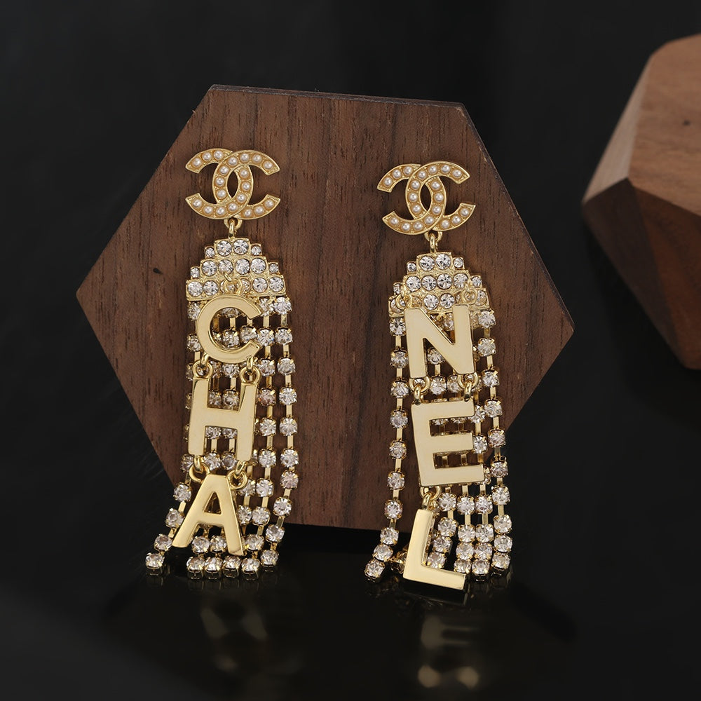 Chanel Letter 18K Gold Earrings