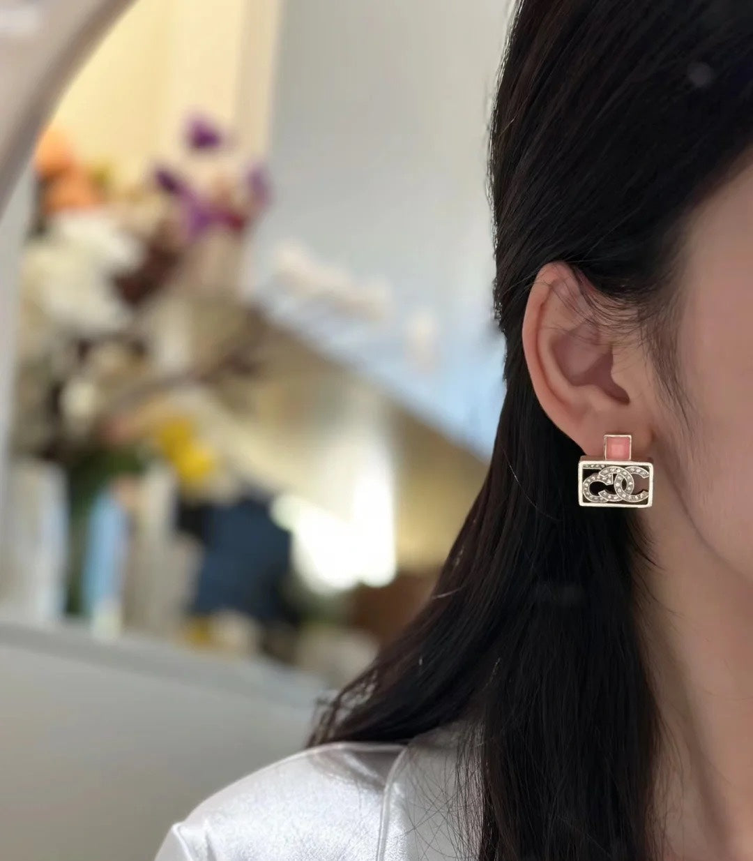 Chanel Square Diamond 18K Gold Earrings