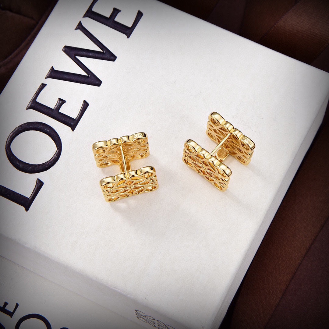 LOEWE Anagram Cube Diamonds 18K Gold Earrings