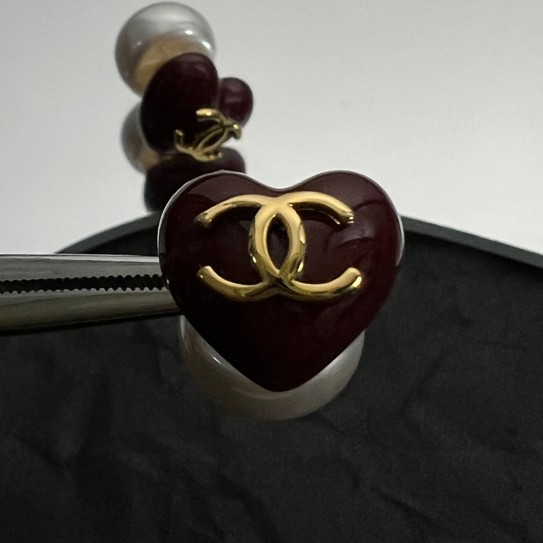 Chanel Red Heart 18K Gold Earrings