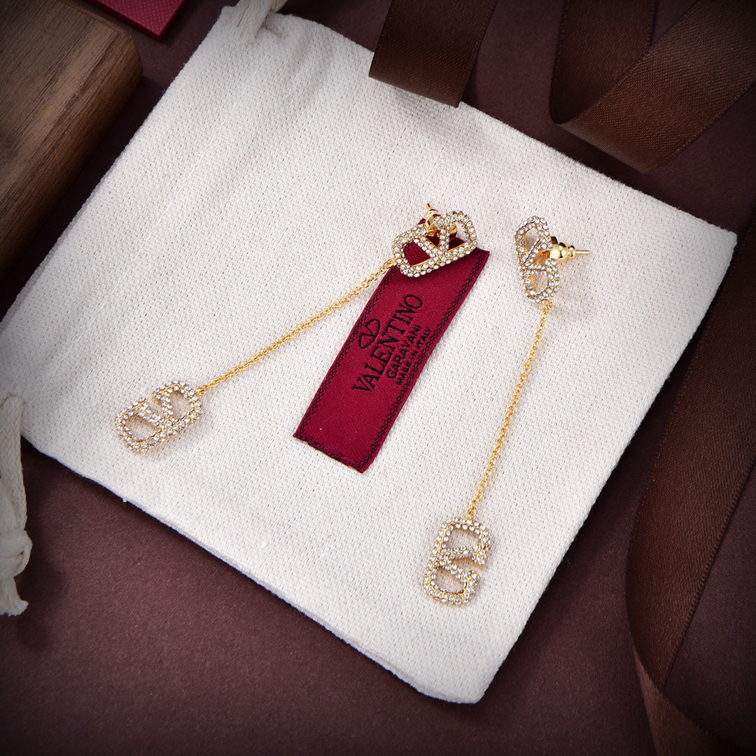 Valentino Crystal Valentino Signature 18K Gold Earrings