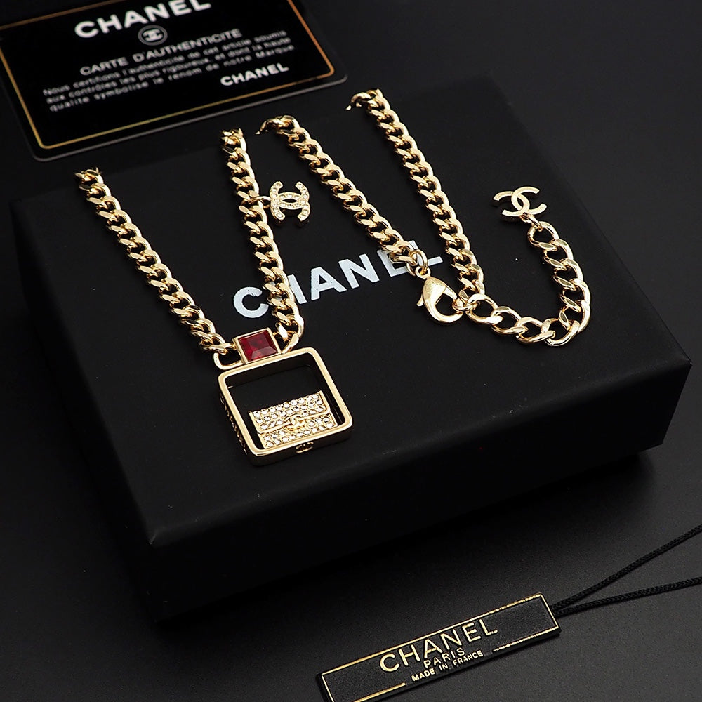 Chanel Red Bag Pendant 18K Gold Necklace