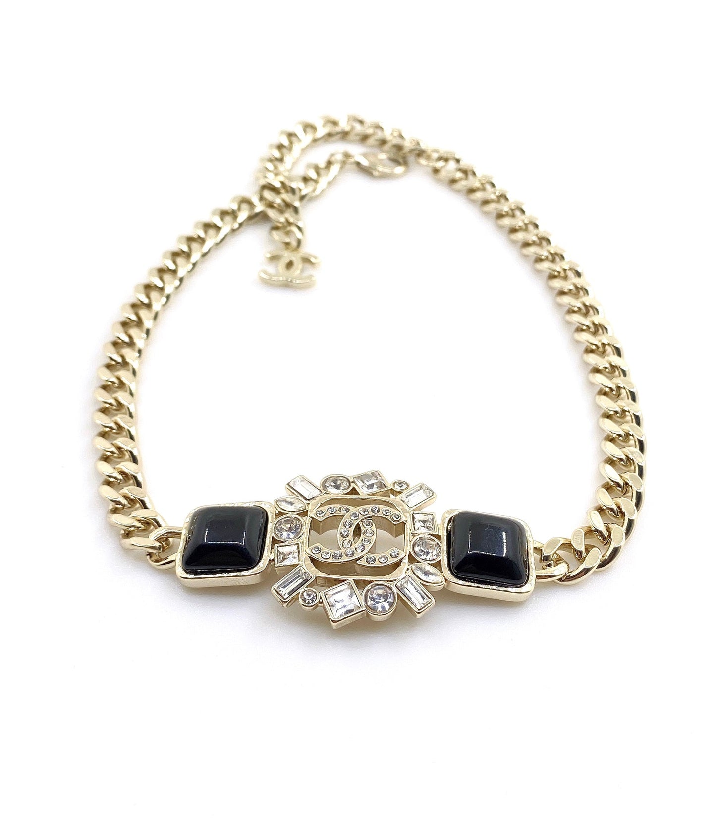 Chanel Black Crystals Chain 18K Gold Necklace