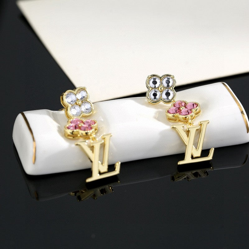 Louis Vuitton Iconic Pink Crystal 18K Gold Earrings
