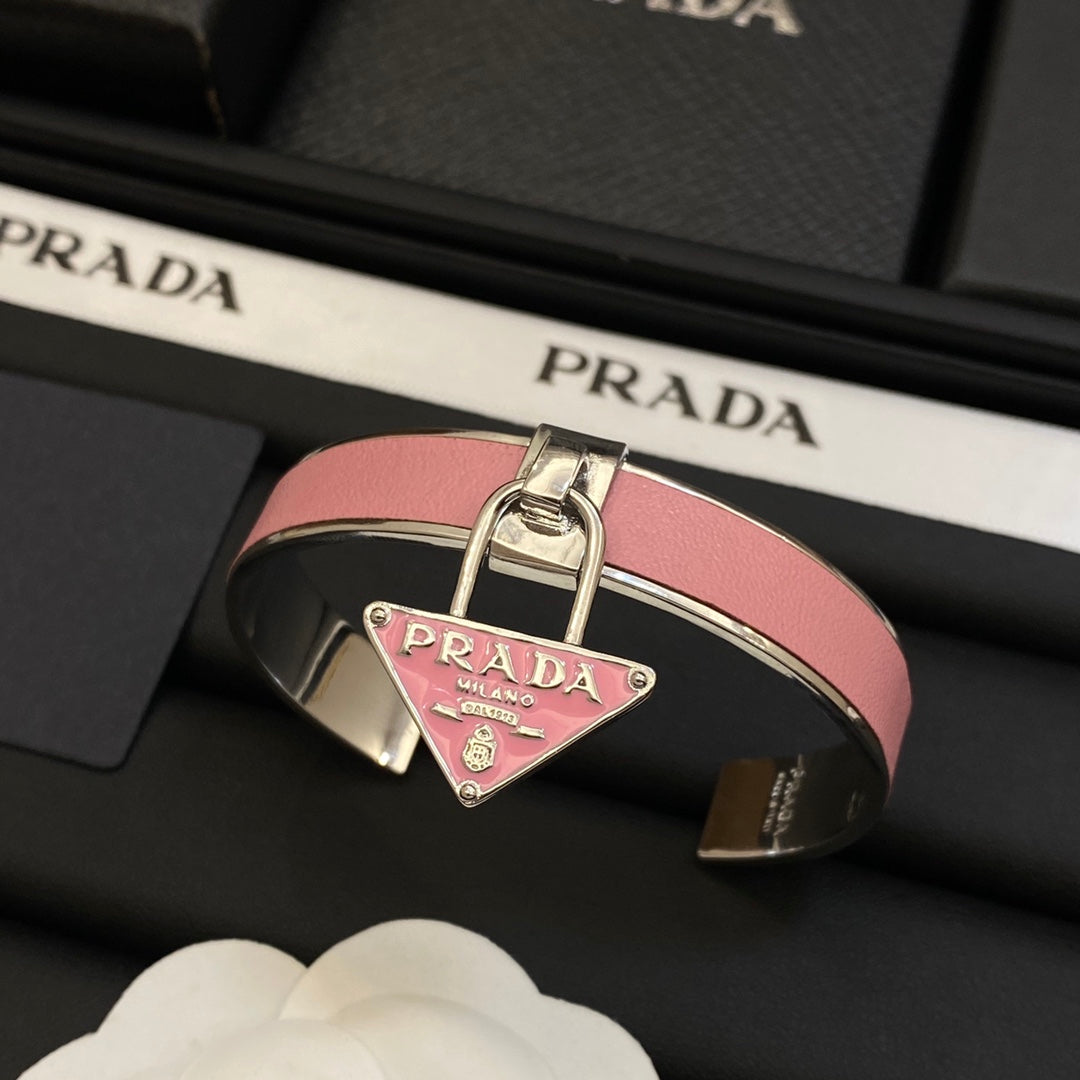Prada Triangle Charm Cuff 18K Gold Bracelet