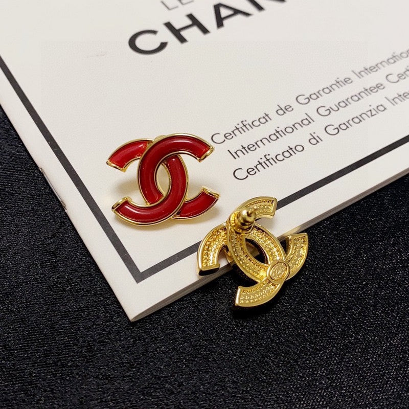 Chanel Red 18K Gold Earrings