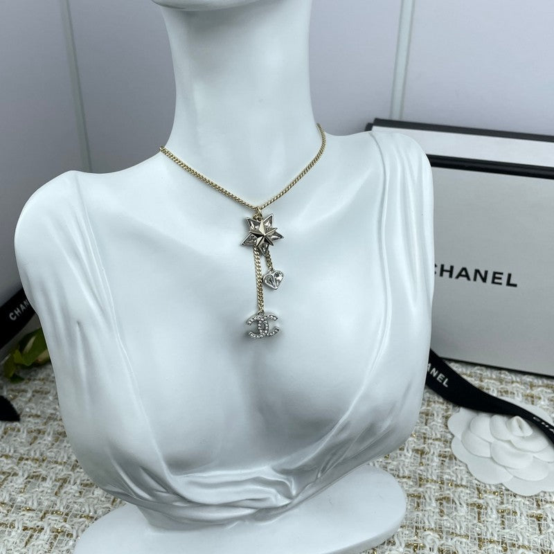 Chanel Heart & Star Crystal 18K Gold Necklace