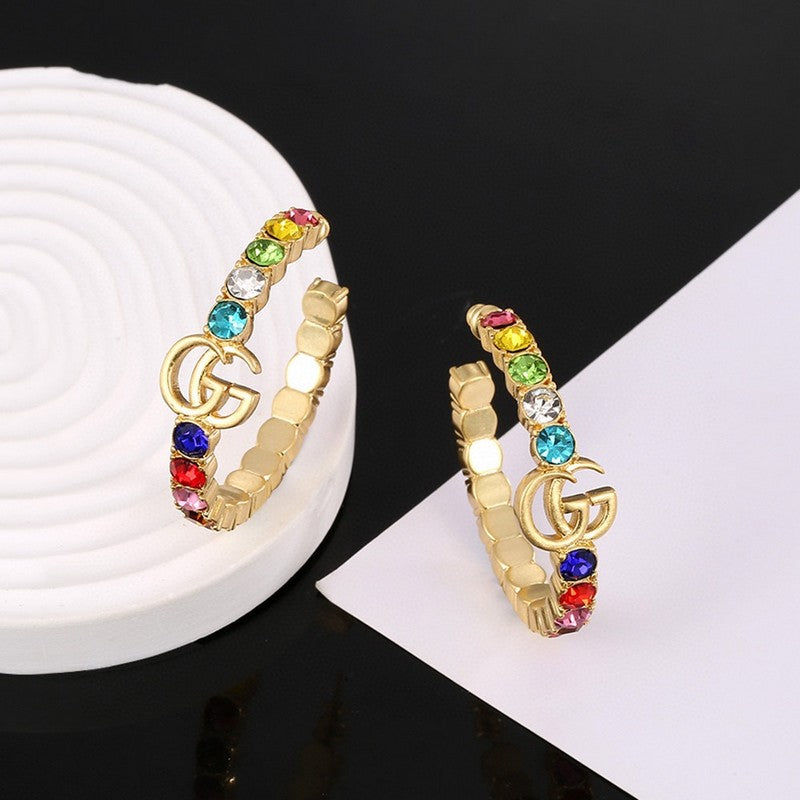 Gucci Double Color Crystal 18K Gold Earrings