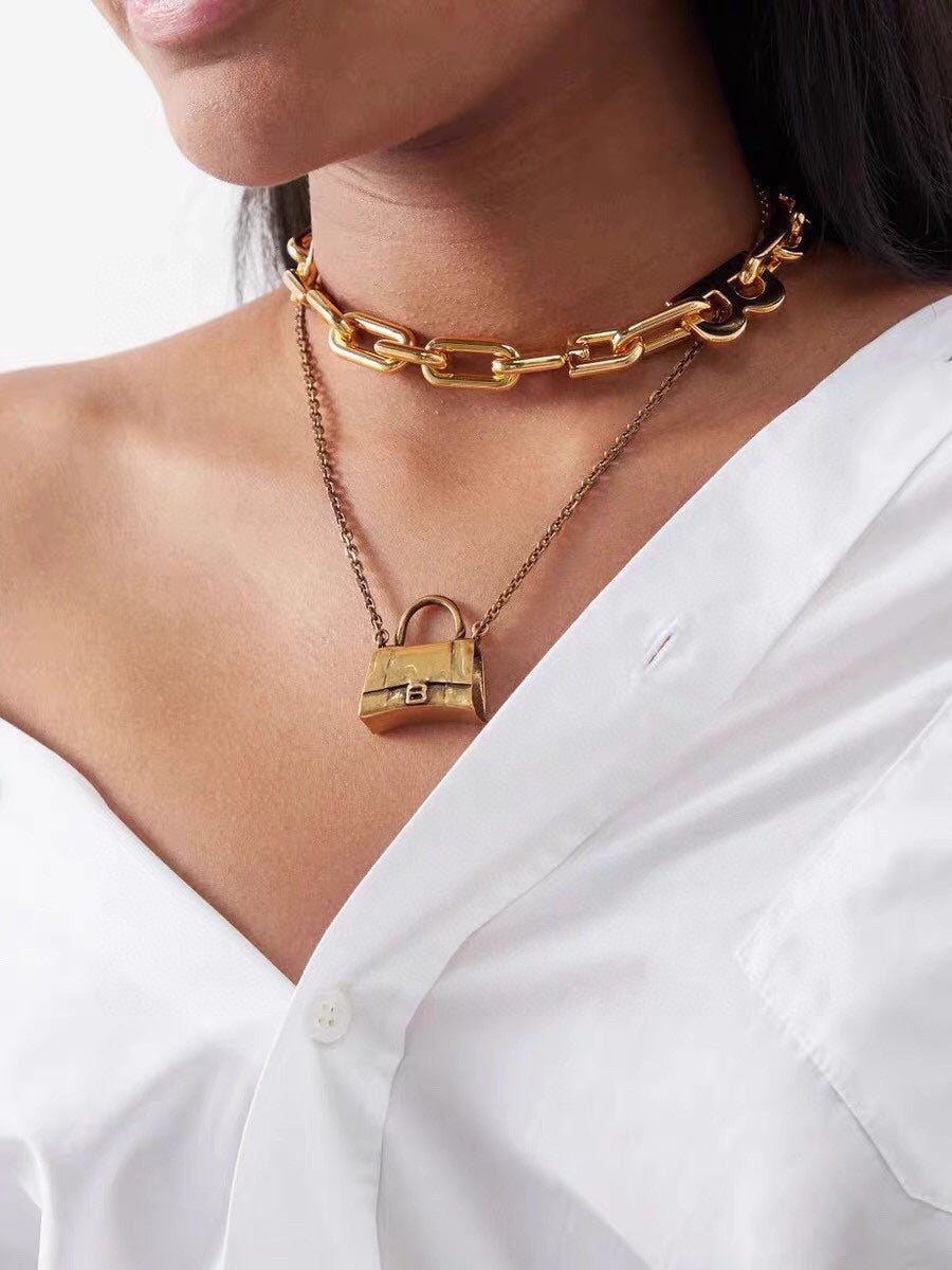 Balenciaga Hourglass Bag 18K Gold Necklace