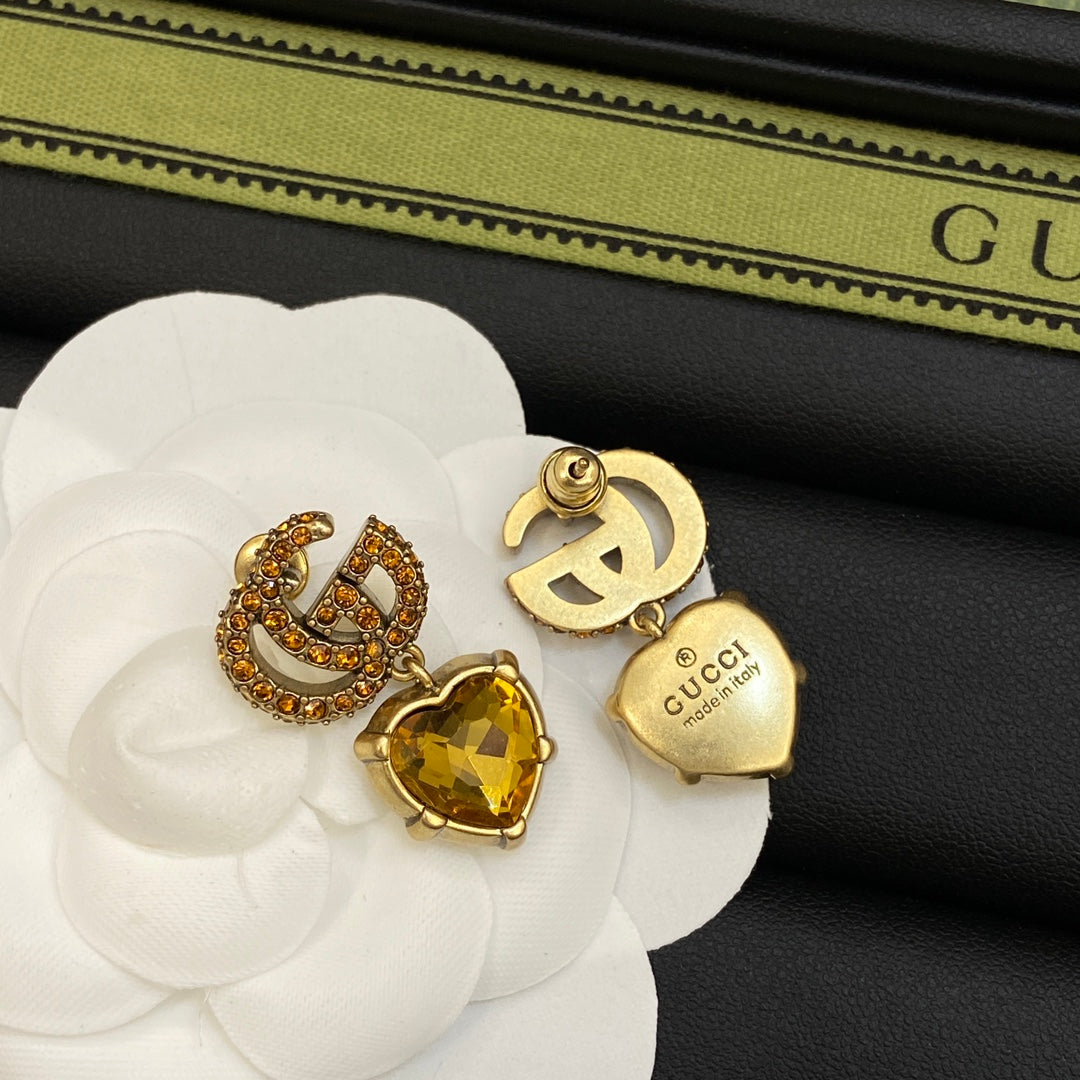 Gucci Double Yellow Crystal 18K Gold Earrings