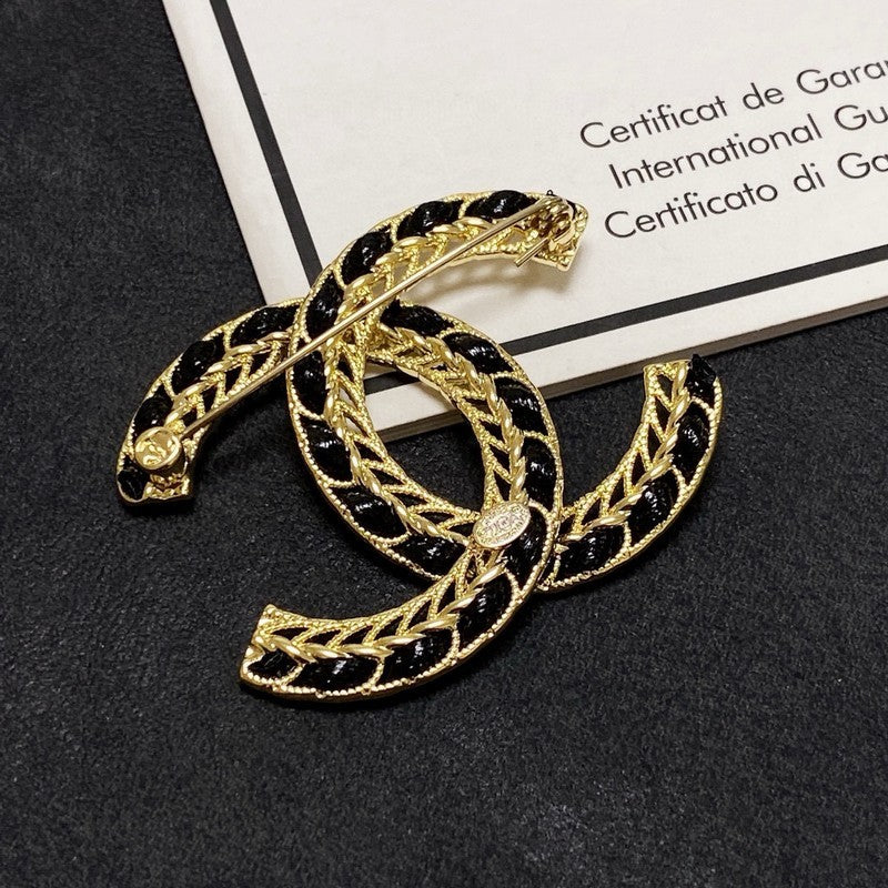 Chanel Leather Gold 18K Gold Brooch