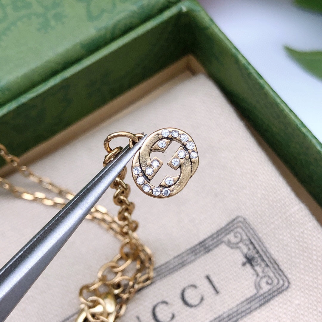 Gucci Double Crystal 18K Gold Necklace
