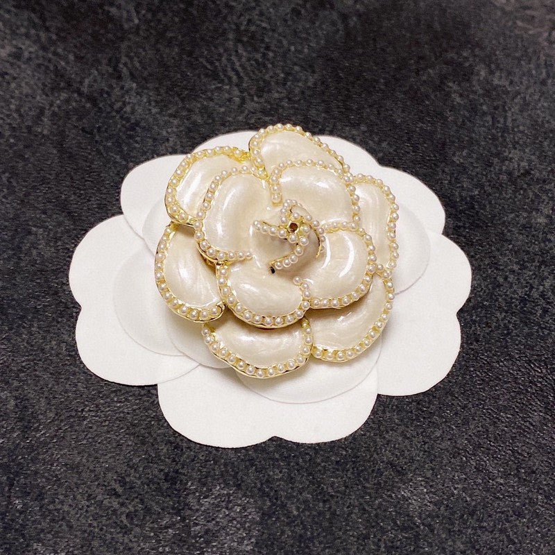 Chanel Camellia Black & White 18K Gold Brooch