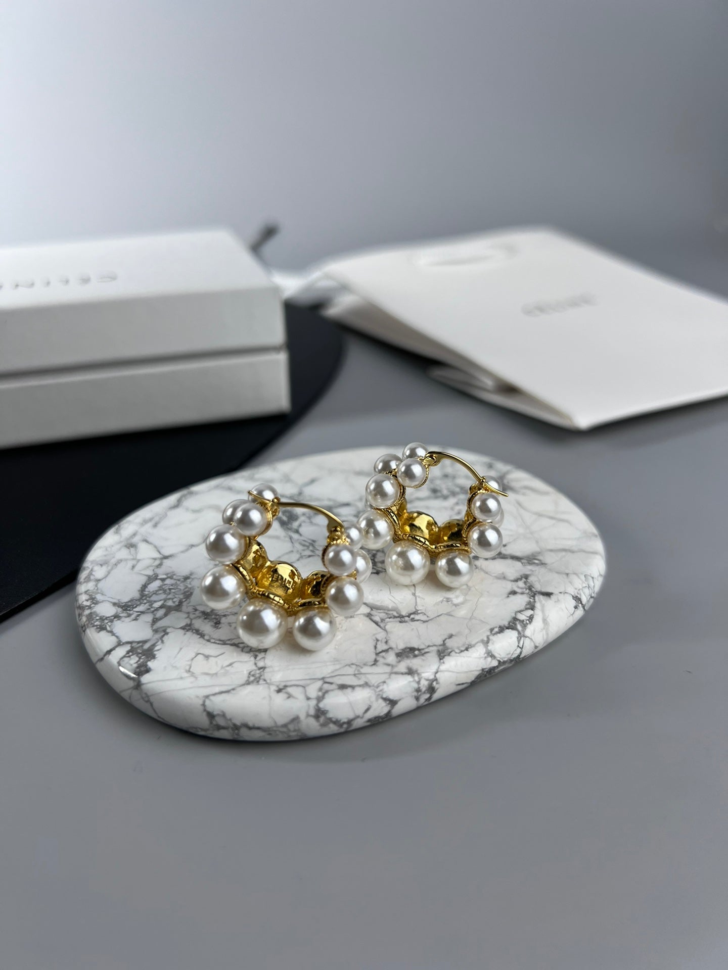 Celine Two-Rows Pearl 18K Gold Earrings