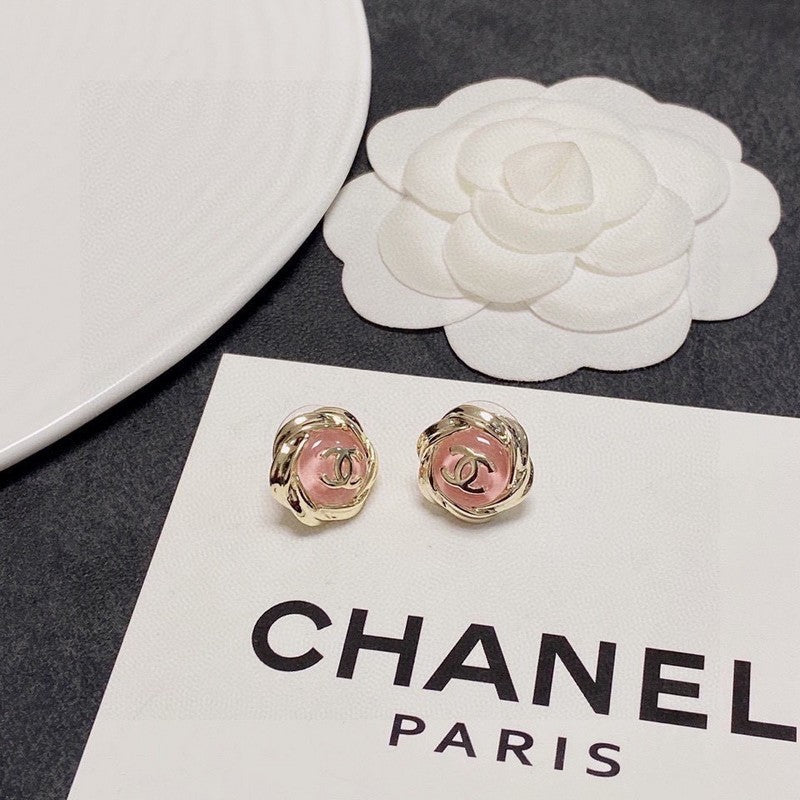 Chanel Pink 18K Gold Earrings