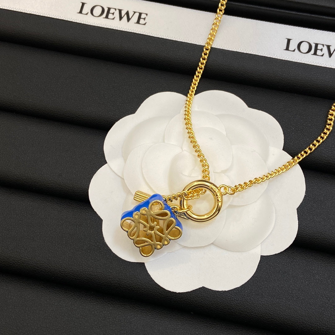 LOEWE Anagram Pendant 18K Gold Necklace