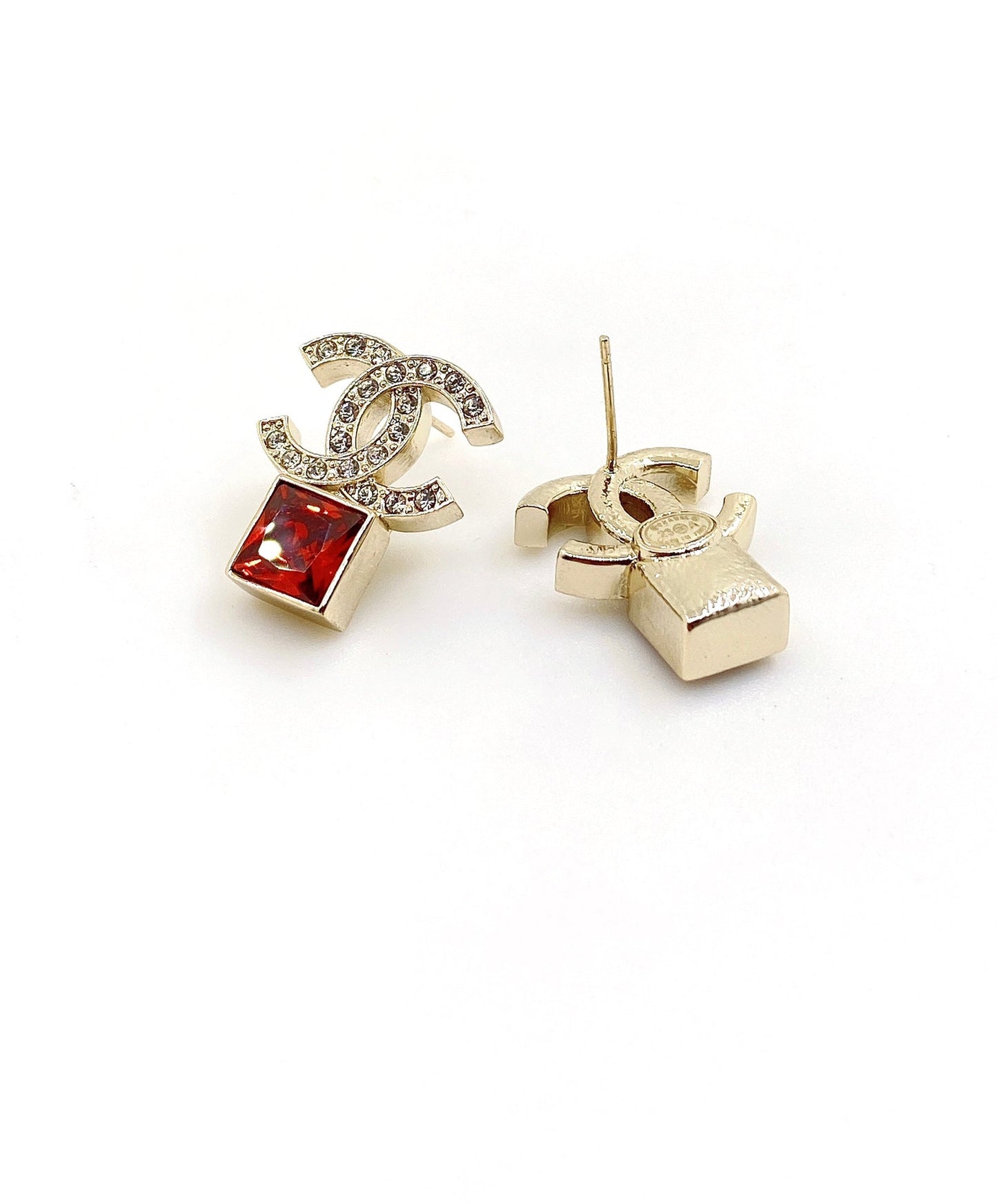Chanel Red Crystal 18K Gold Earrings