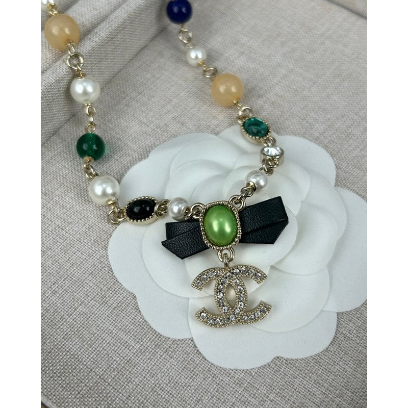 Chanel Crystal Bow 18K Gold Necklace