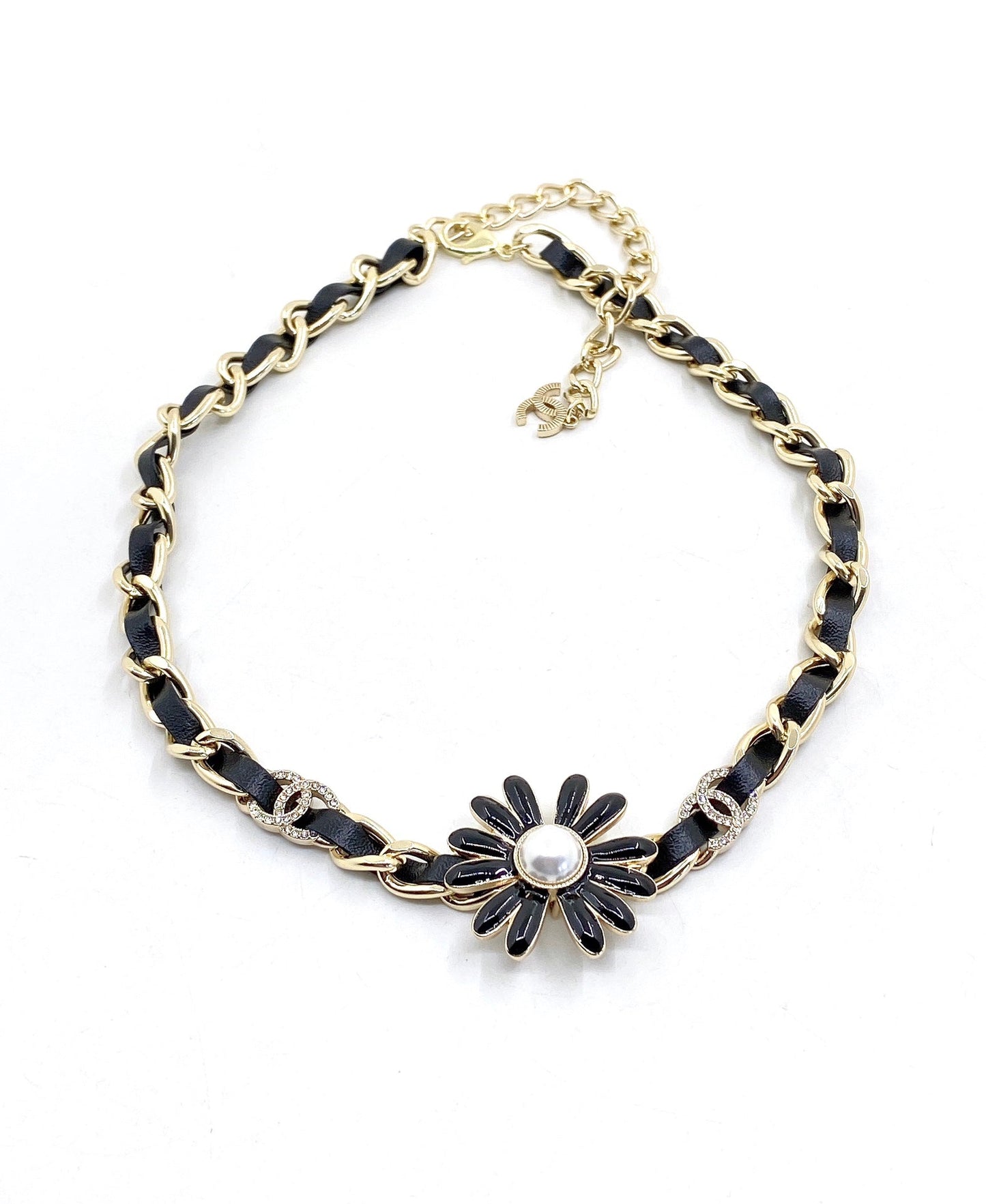 Chanel Flower Leather Choker 18K Gold Necklace