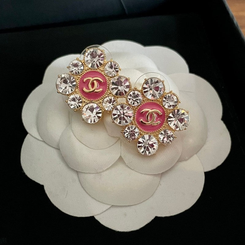 Chanel Color Flower Diamond 18K Gold Earrings