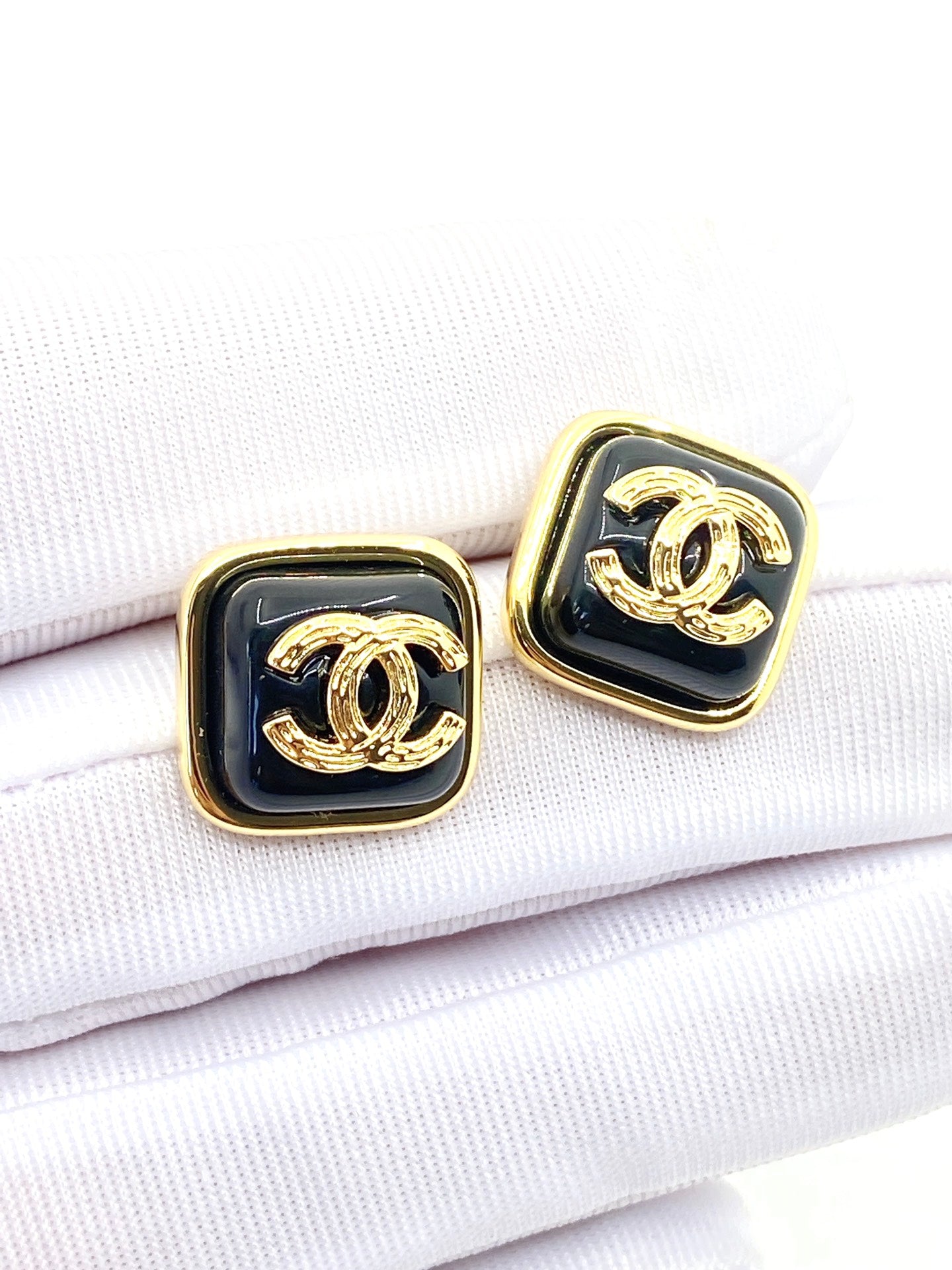 Chanel Square Resin 18K Gold Earrings