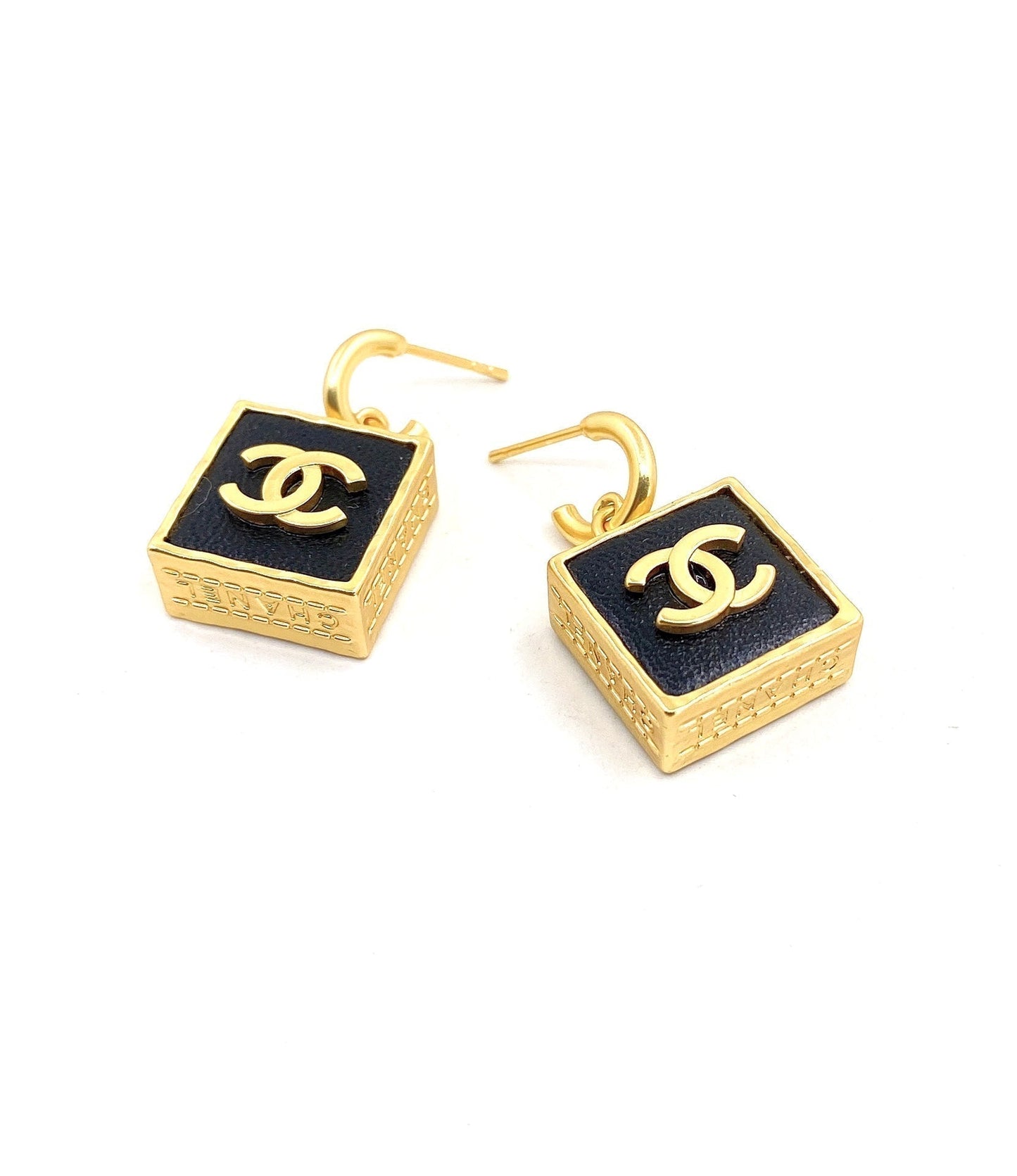 Chanel Black Bag Pendant 18K Gold Earrings