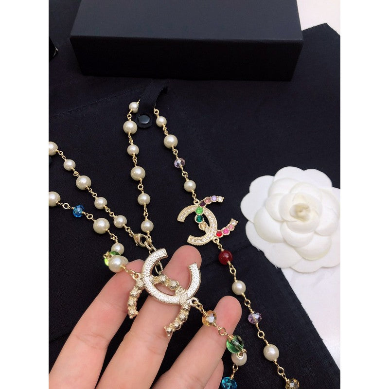 Chanel Color Long Pearl 18K Gold Necklace