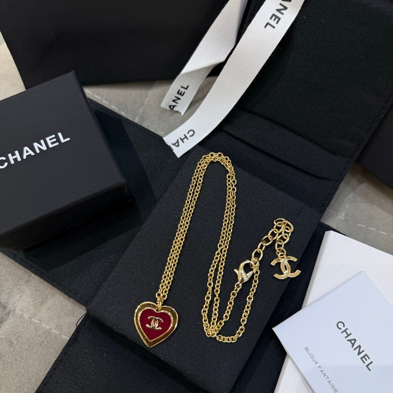 Chanel Black & Red Heart Gold 18K Gold Necklace