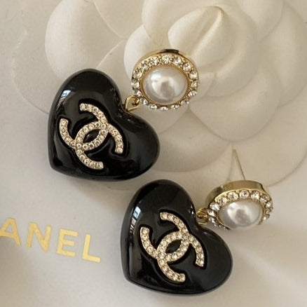 Chanel Black Heart 18K Gold Earrings