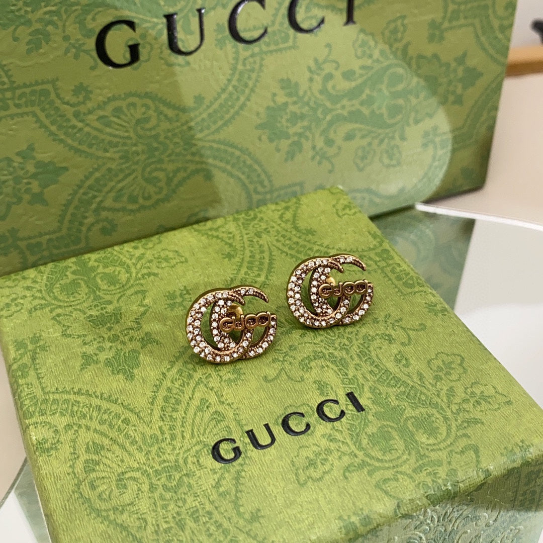 Gucci Double Logo Diamonds 18K Gold Earrings