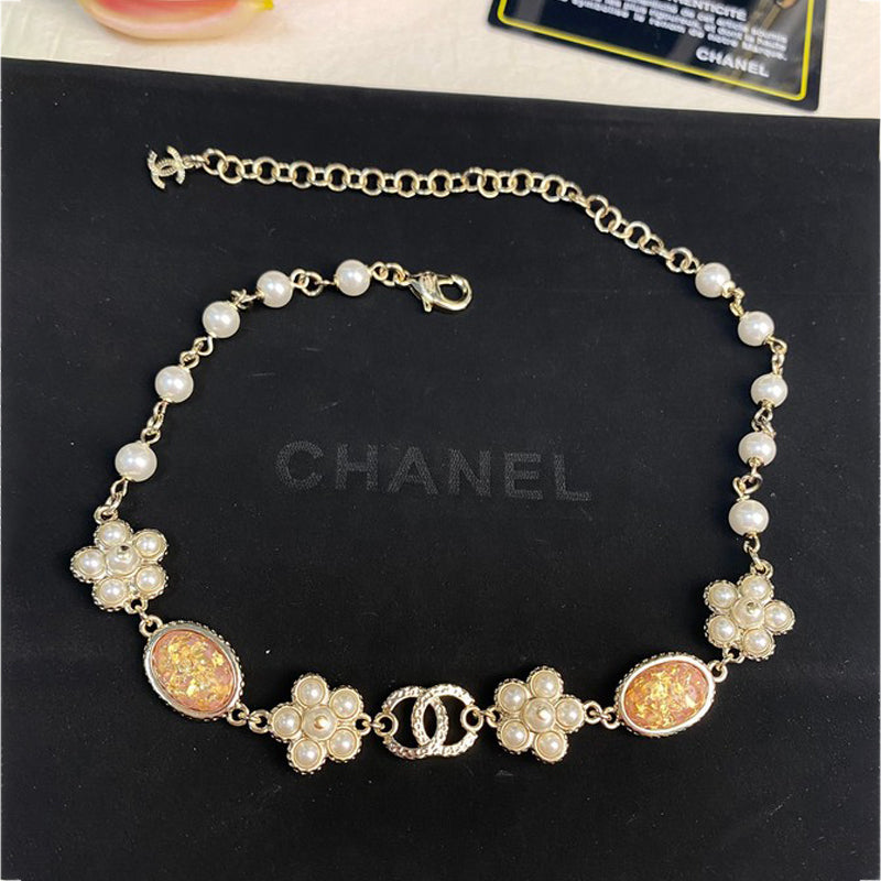 Chanel Black & Orange Crystal Choker 18K Gold Necklace