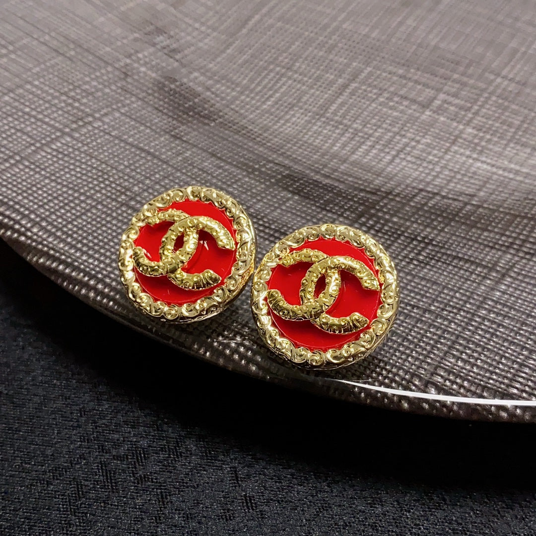 Chanel Black & Red 18K Gold Earrings