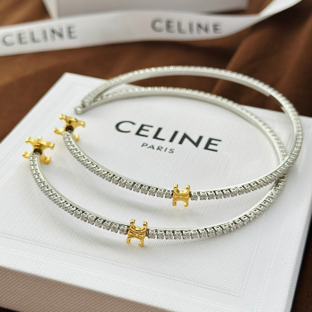 Celine Gourmette Crystals 18K Gold Earrings
