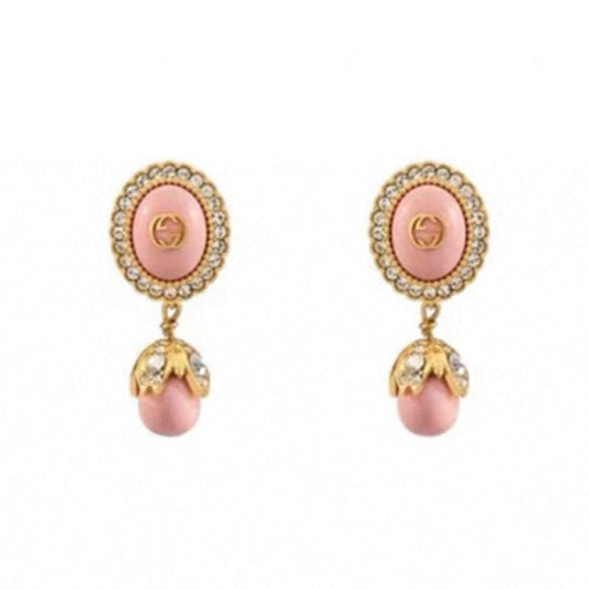 Gucci Double Pink Pearls 18K Gold Earrings
