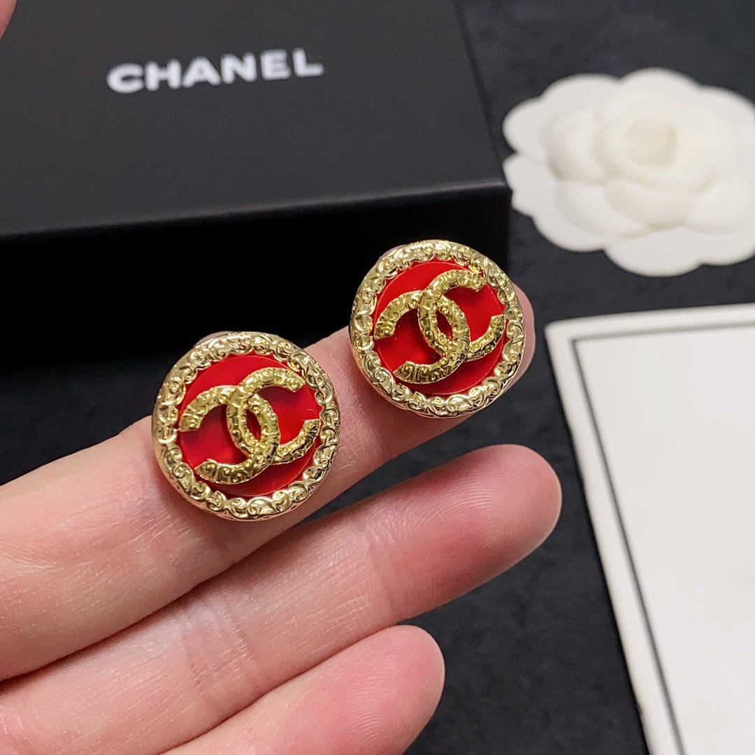 Chanel Black & Red 18K Gold Earrings