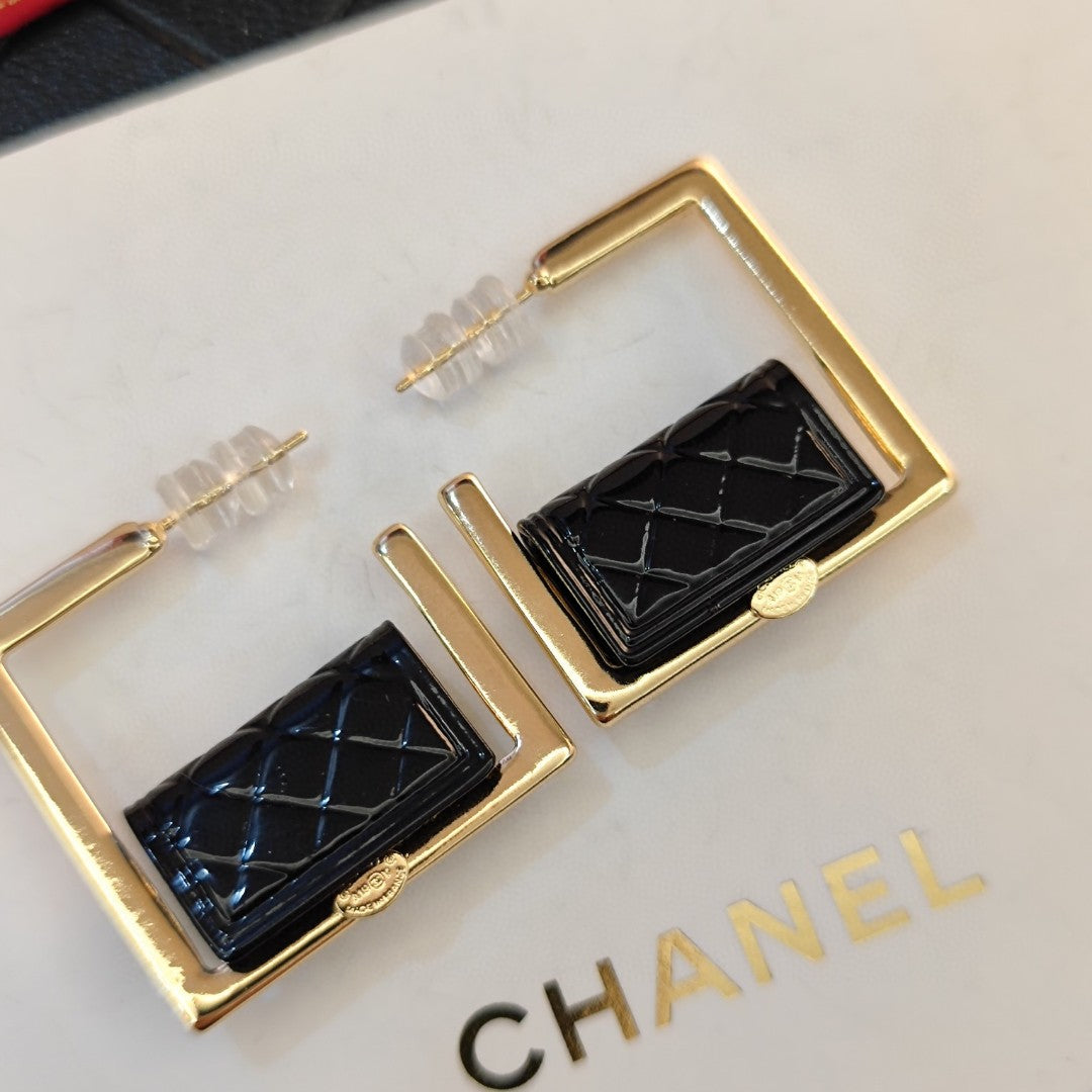 Chanel Black Bag Hoop 18K Gold Earrings