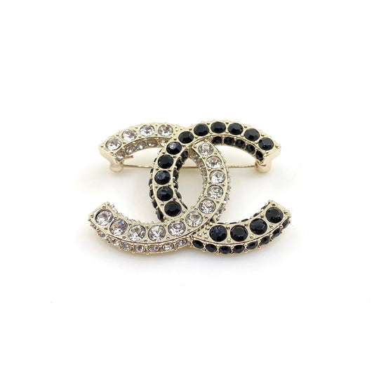 Chanel Black & White Crystals 18K Gold Brooch