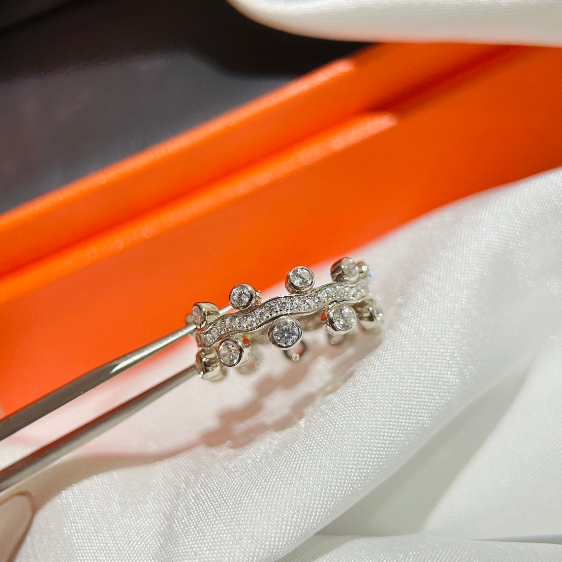 Hermes Vine Flower Dewdrops Diamond 18K Gold Ring