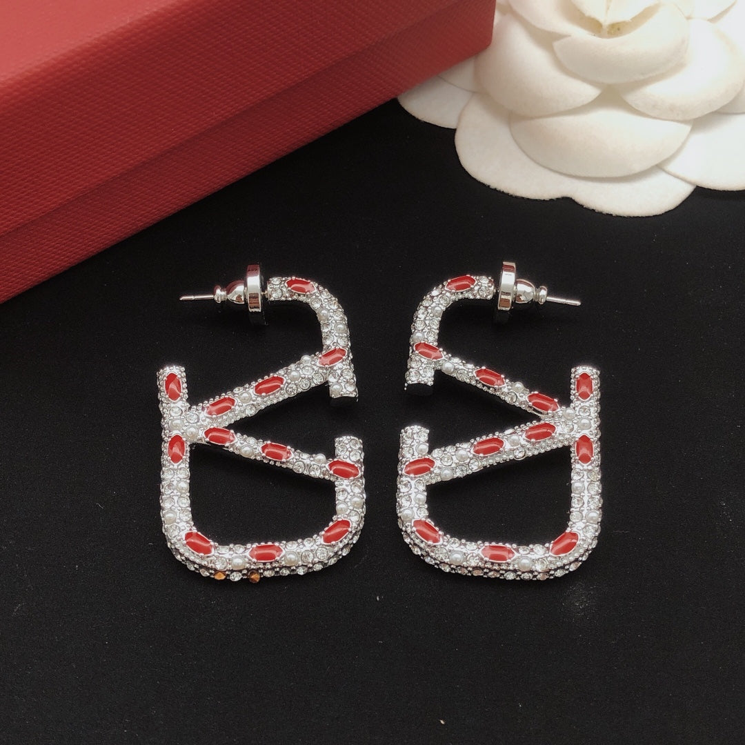 Valentino Red Crystal 18K Gold Earrings
