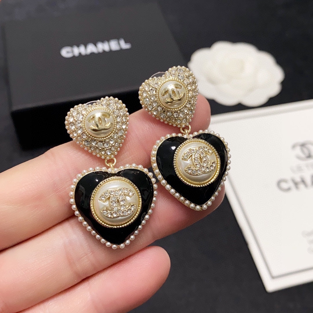 Chanel Black Heart 18K Gold Earrings