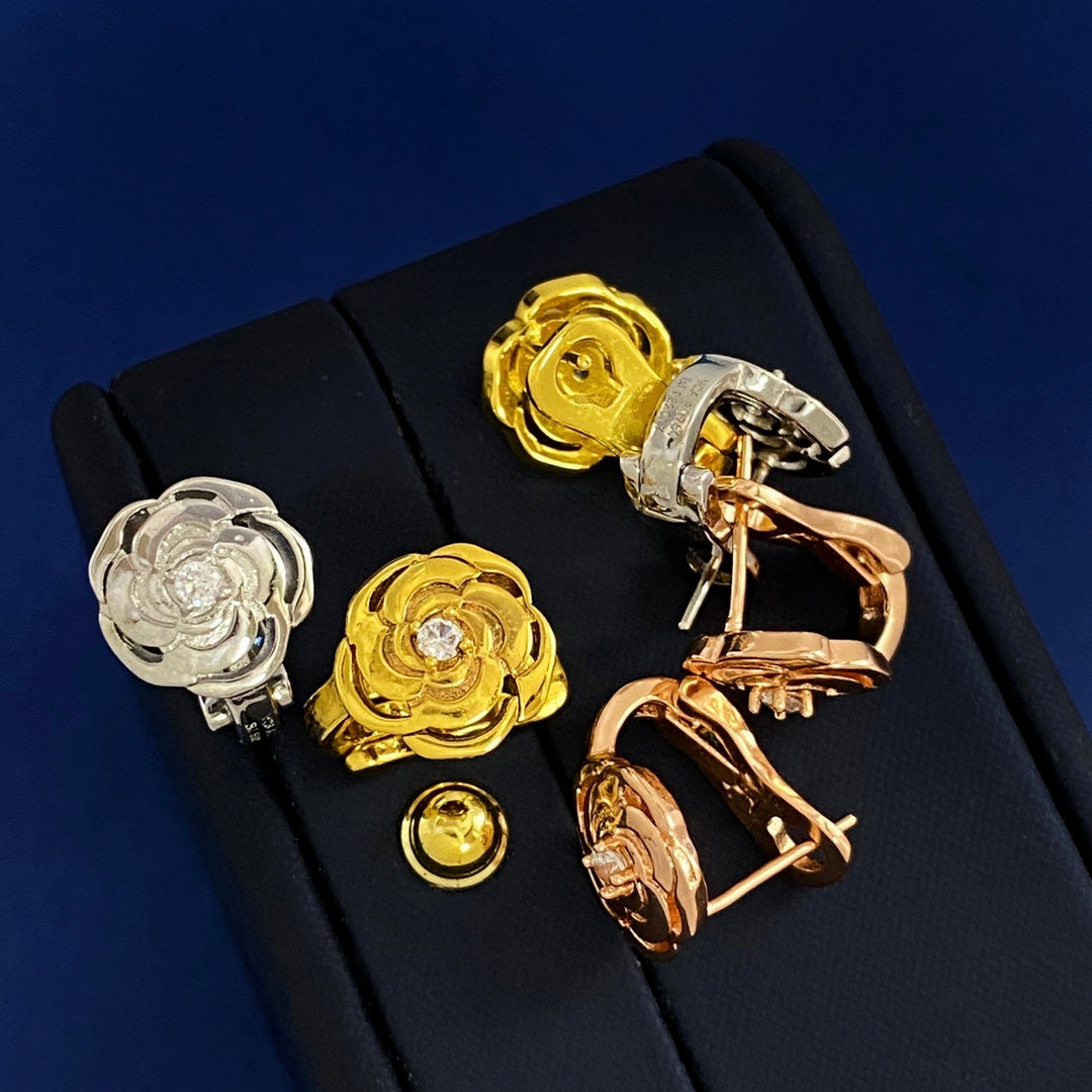Chanel Camellia 18K Gold Earrings
