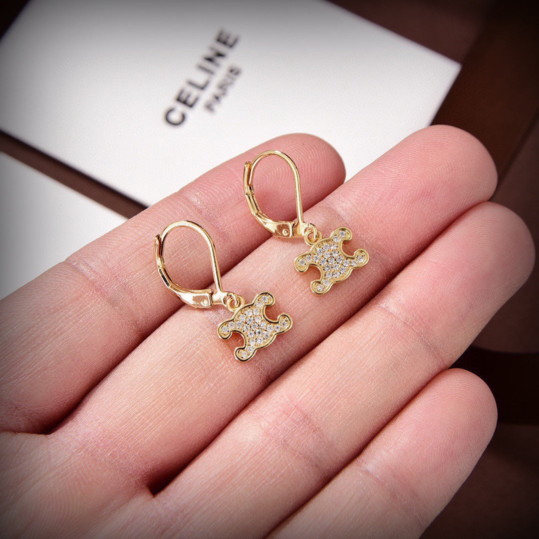 Celine Rhinestone 18K Gold Earrings