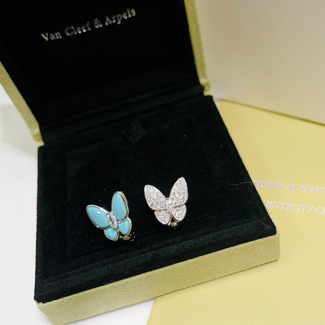 Two Butterfly Turquoise 18K Gold Earrings