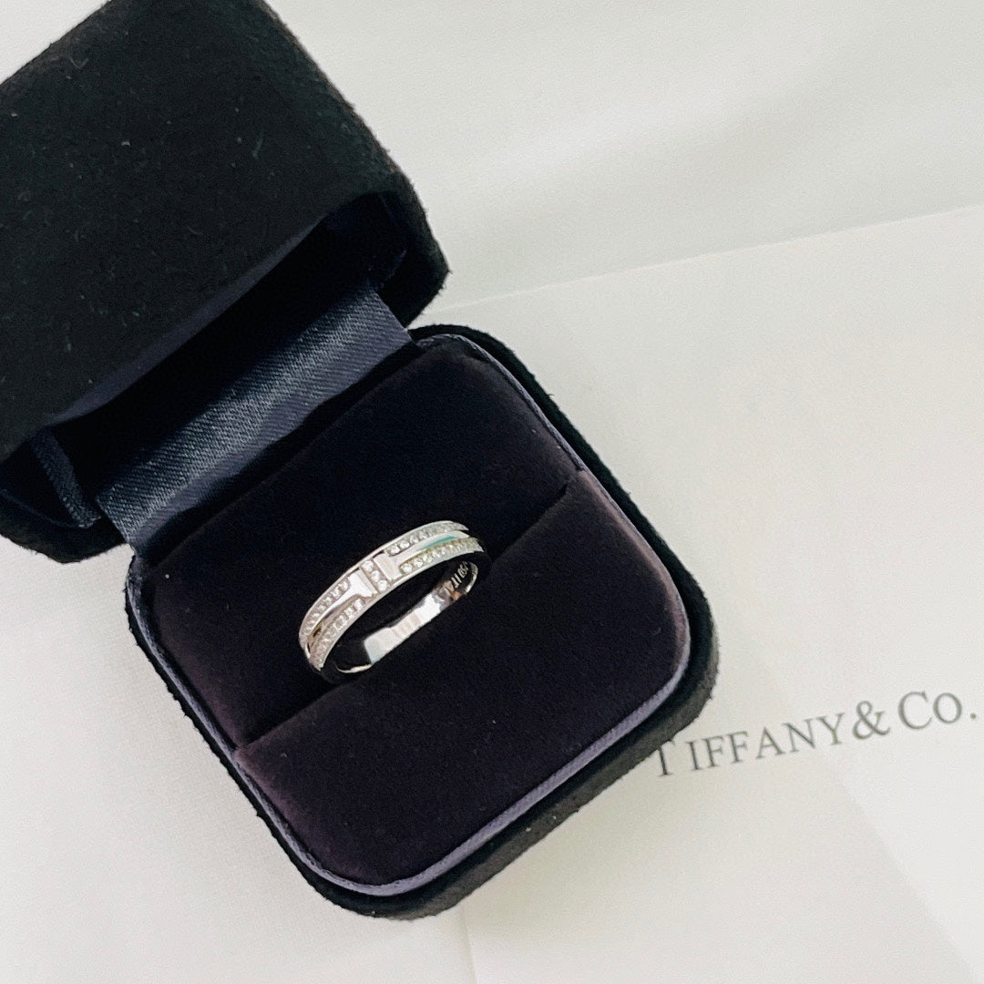 Tiffany Narrow Pave Diamond 18K Gold Ring