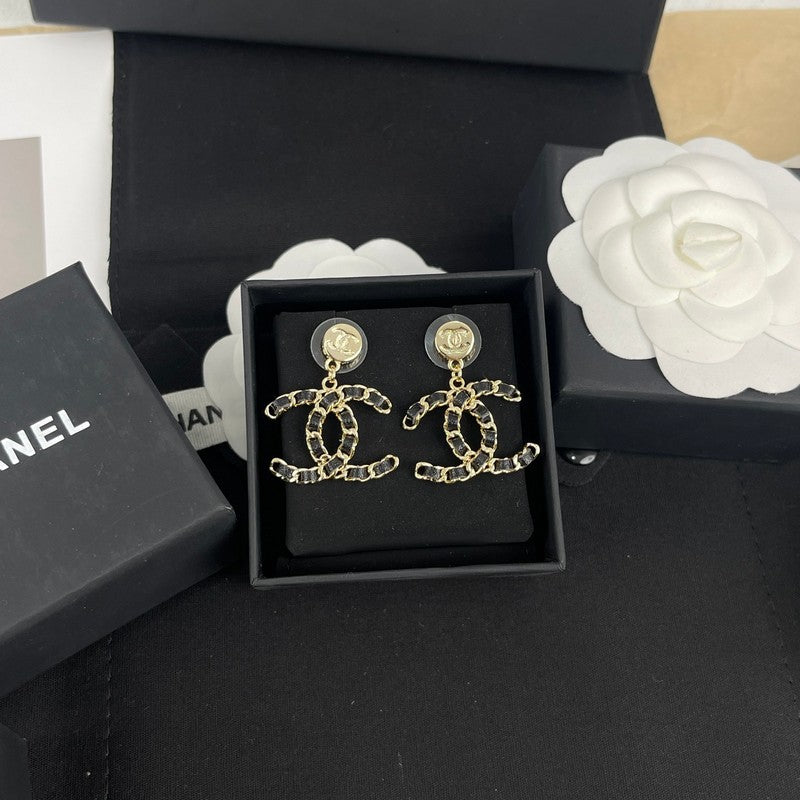 Chanel Leather Gold 18K Gold Earrings