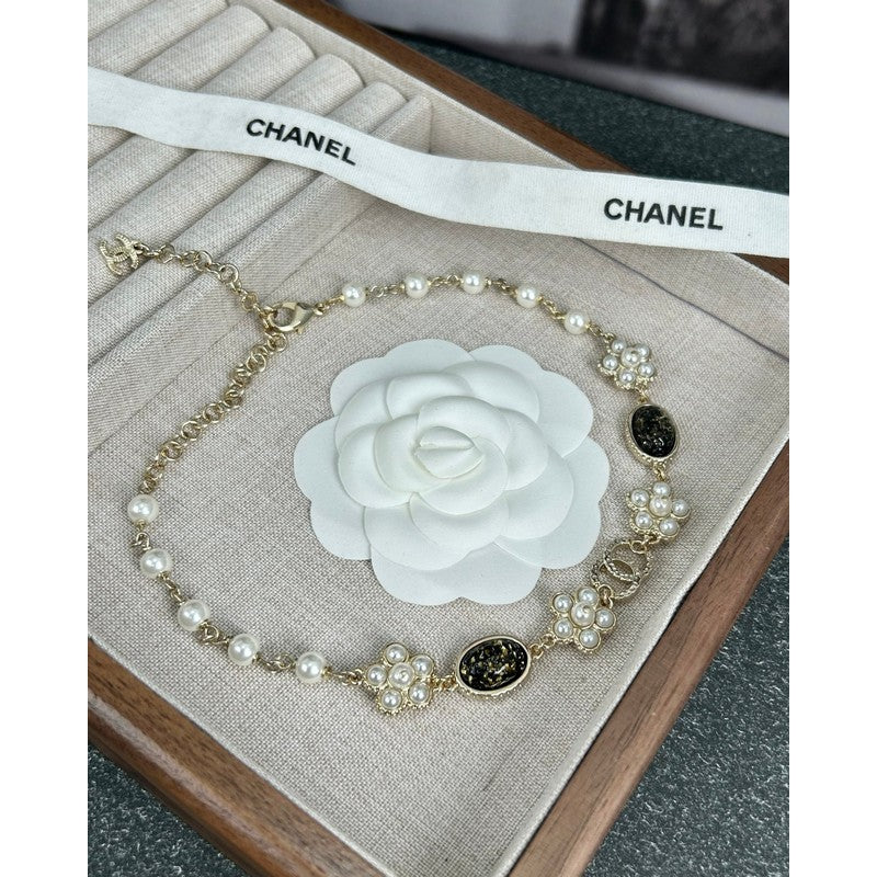 Chanel Black & Orange Crystal Choker 18K Gold Necklace