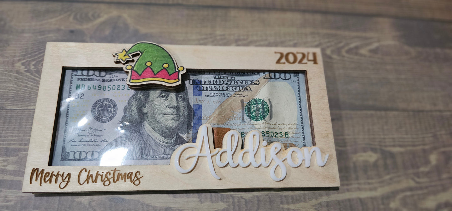 Personalized Wood & Acrylic Christmas Money Cash Envelope Holders with Christma